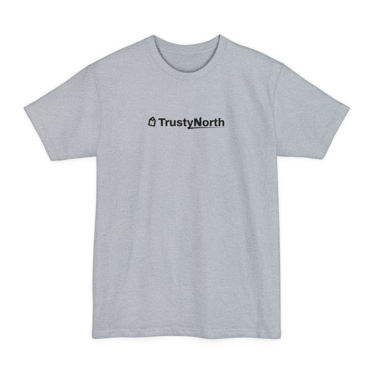 TrustyNorth wordmark tall t-shirt in Light Steel, front view, sizes LT to 4XLT