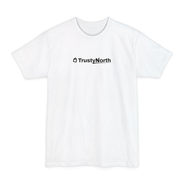 TrustyNorth wordmark tall t-shirt in White, front view, sizes LT to 4XLT