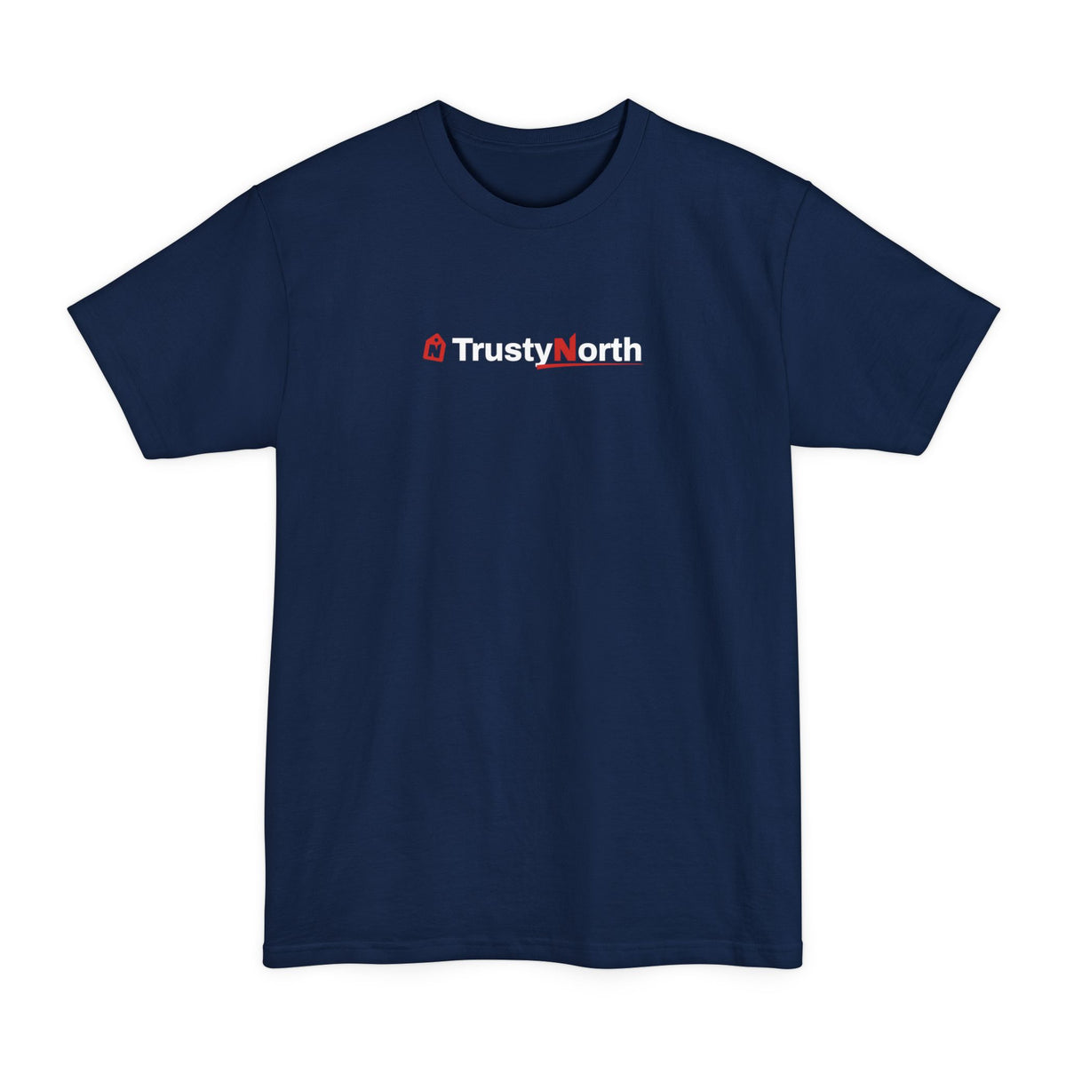 TrustyNorth wordmark tall t-shirt in Navy, front view, sizes LT to 4XLT