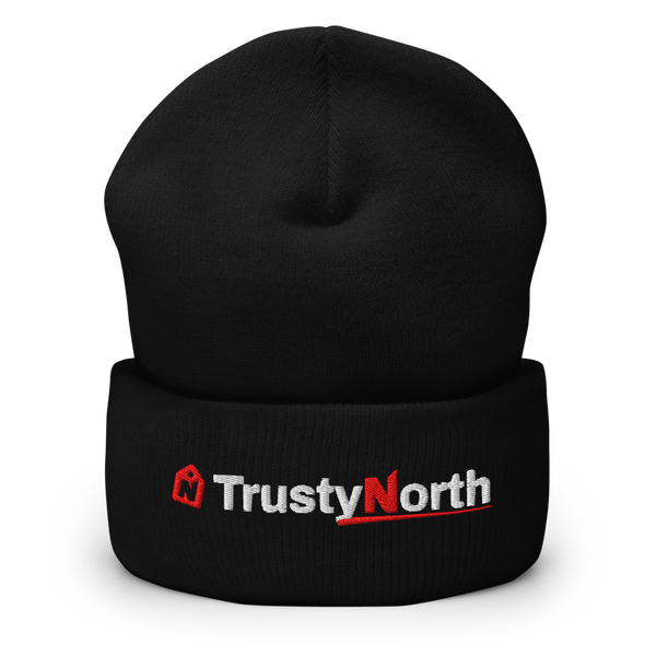 Cabin Cuff Toque in black with white and red embroidered TrustyNorth logo